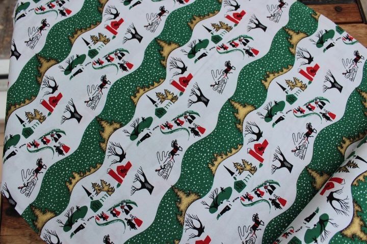 Freespirit fabrics Mid - Century Christmas, winter village in traditional