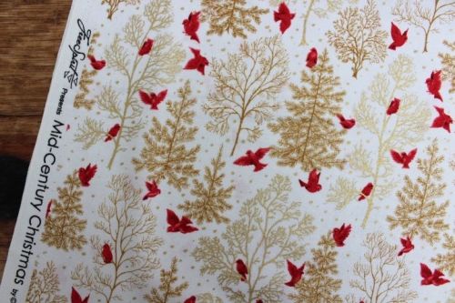 Freespirit fabrics Mid - Century Christmas, snowbirds on gold