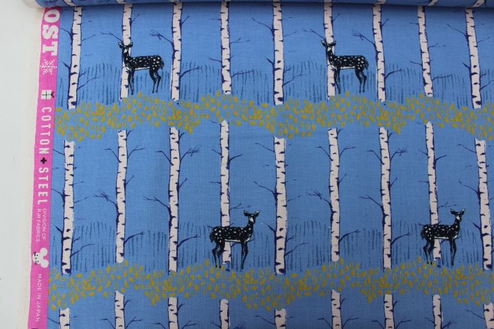 Cotton and Steel Frost, fawn forest in blue