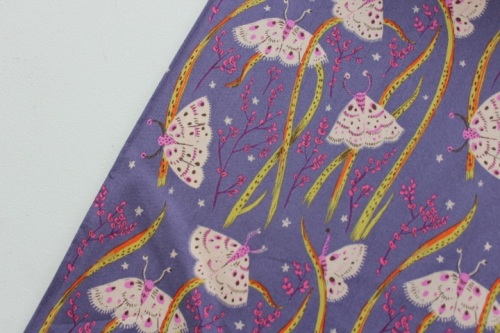 Heather Ross 20th Anniversary moths on purple