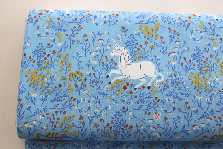 Heather Ross 20th Anniversary Unicorn on blue