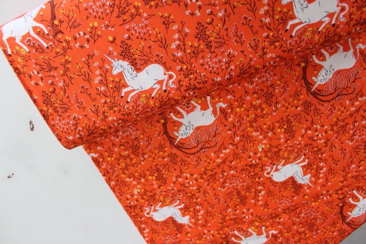 Heather Ross 20th Anniversary Unicorn on orange