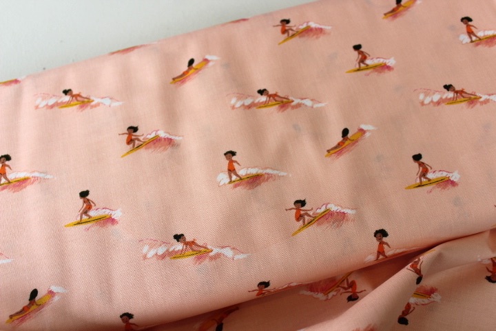 Heather Ross Malibu -Tiny Surfers in peach