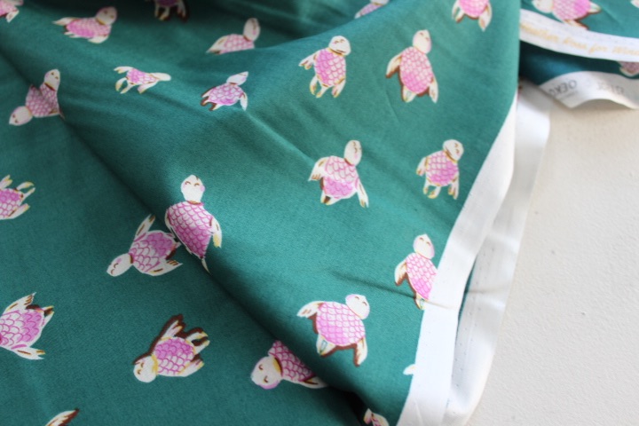 Heather Ross Malibu - Sea turtle in Dark Teal- LAWN