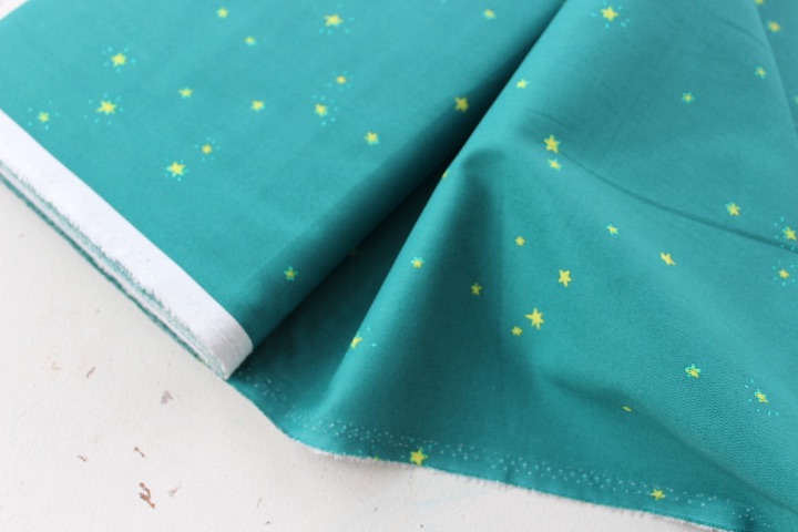 Heather Ross - Lucky Rabbit -hand drawn stars in teal