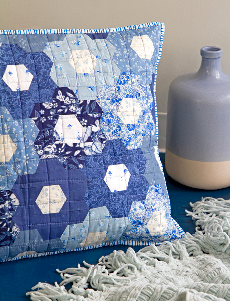 Art Gallery fabrics -True Blue -handstitched in FOG