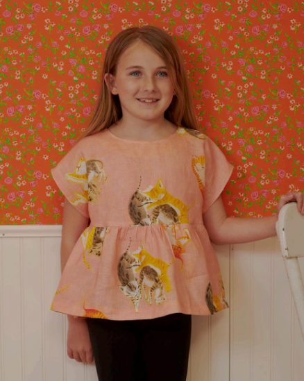 Heather Ross -By Hand- mousey floral in Tangerine