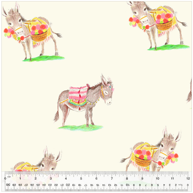 Heather Ross -By Hand- Burros Donkeys on Ivory (CANVAS)