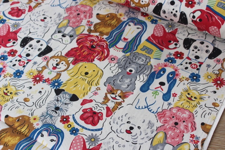 Kokka Japan, Powerful dogs  on white CANVAS weight