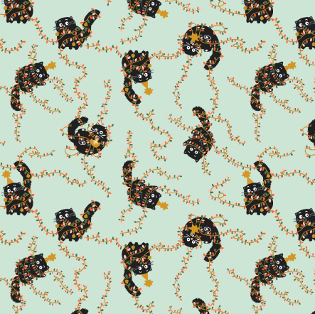 Cotton and Steel It was the night before Christmas - kittens on  mint
