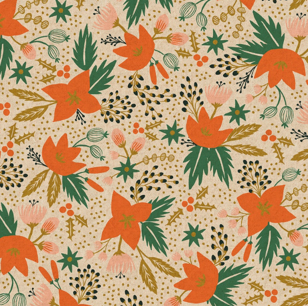 Rifle Paper Co. Holiday Classics  Poinsettia-Unbleached Canvas.