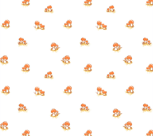 Heather Ross -Studio Edit, Mushrooms on white