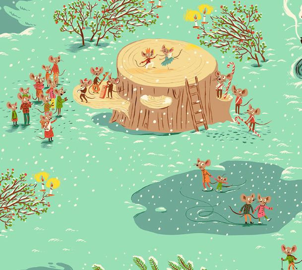 Heather Ross -Studio Edit, Christmas mice on aqua