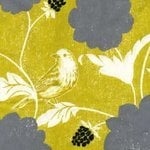 Echino Dahlia bird linen / cotton in gold and grey