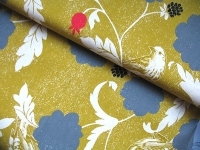 Echino Dahlia bird linen / cotton in gold and grey