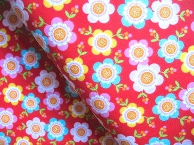 Marie Perkins ELLA Floral on red FLANNEL