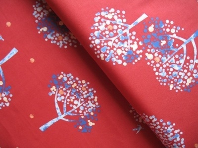 Hokkah  graphic Japanese trees in forest on red