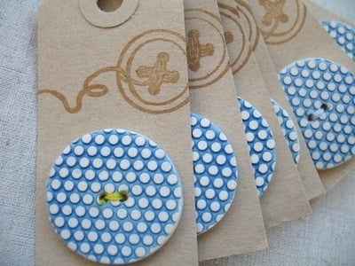 Handmade ceramic button Matt honeycomb in blue 