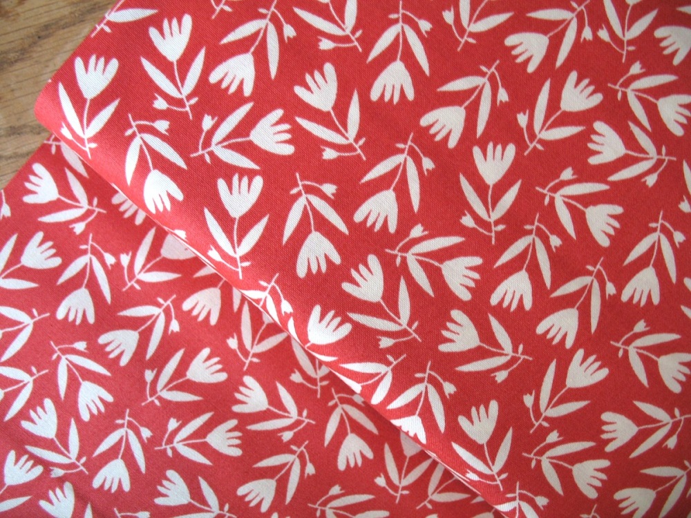  BOLT END - Carolyn Gavin Petite Fleur  tulips on red ORGANIC  