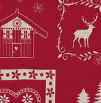  'La chateaux des Alpes' Christmas Swiss themed pure linen in red (WIDE)