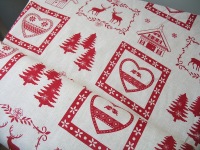 'La chateaux des Alpes' Christmas Swiss themed pure linen on natural (WIDE)