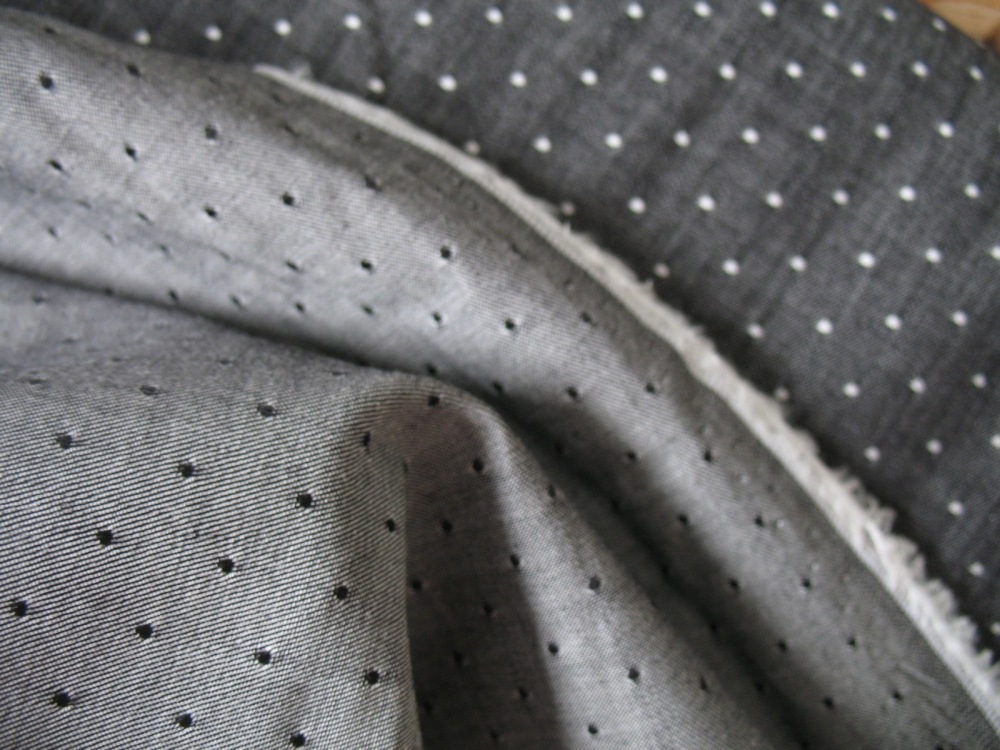 Robert Kaufman Chambray cotton dots in black (wide)