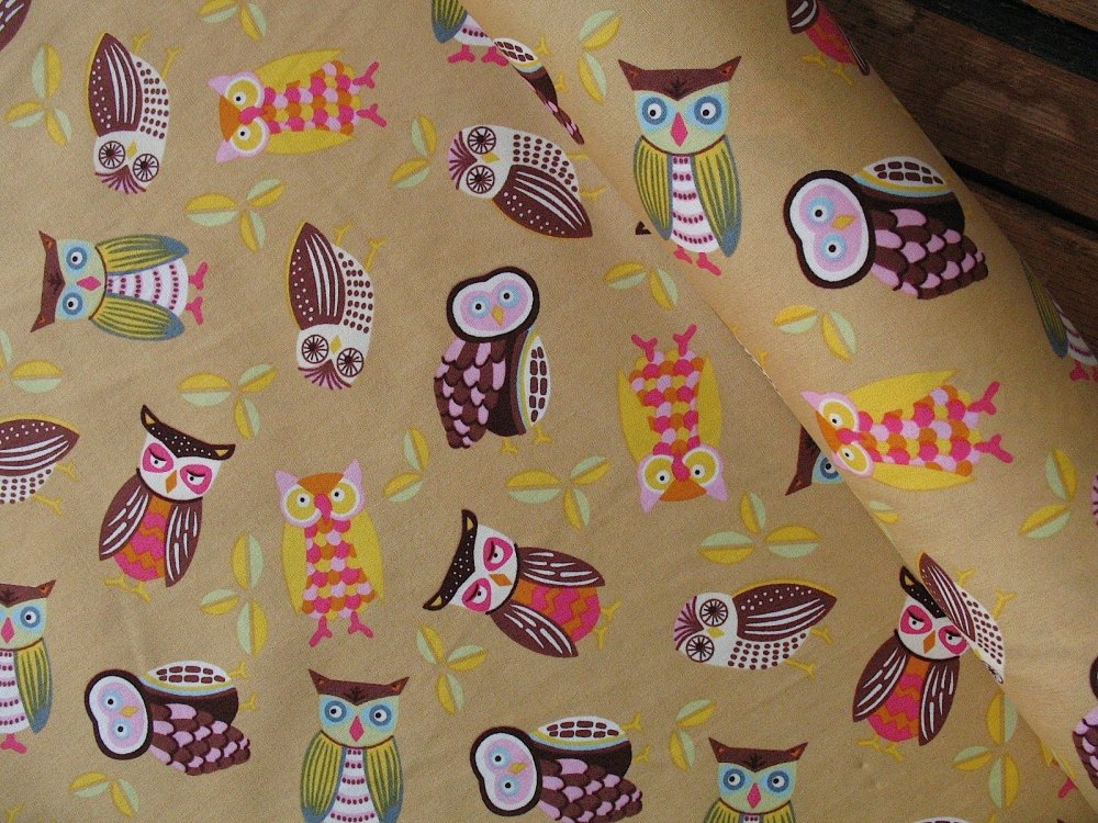 Ultimate textiles owlie family  in oranges and brown 