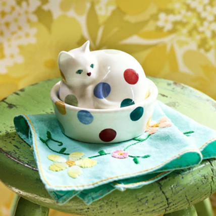 This Polka Dot Small Cat On Basket is a Collector Exclusive