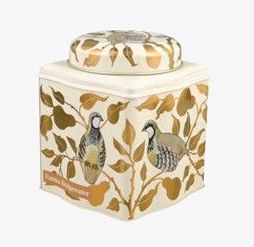 This is the Partridge In A Pear Tree Dome Lid Curved Tin Caddy