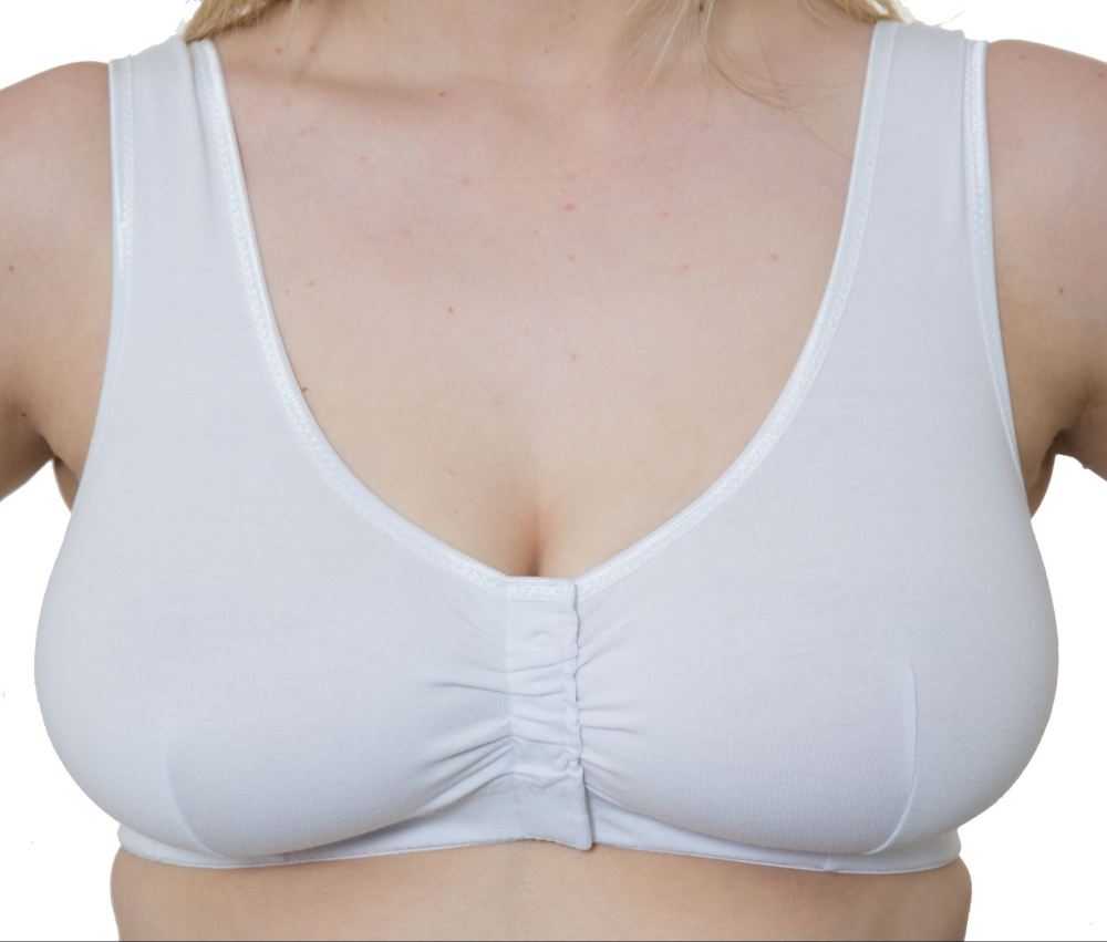 CB222V - 48 sticky fabric FRONT FASTENING COTTON BRAS white - only £4.80