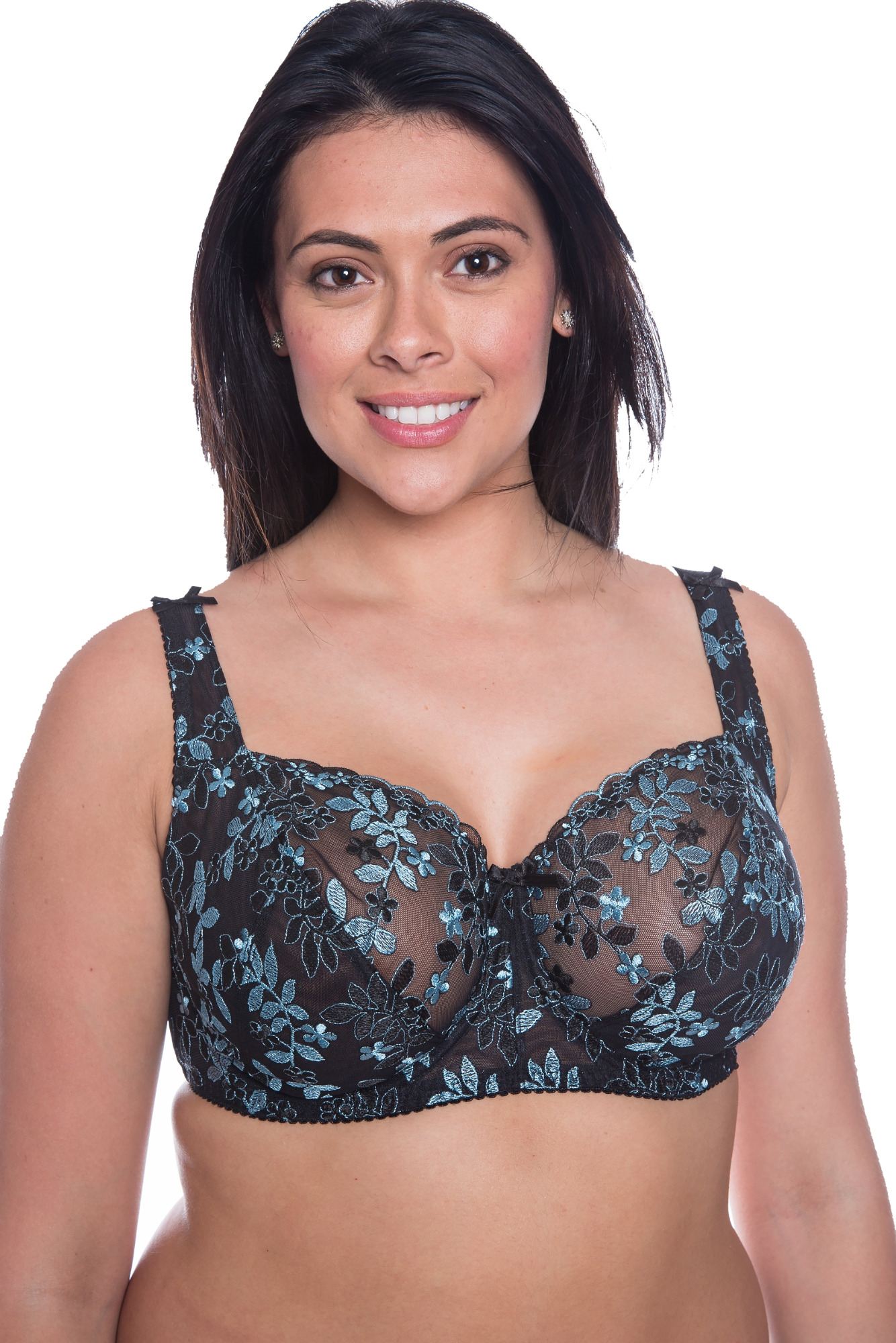 Plus Size Gemm Bra  Black and Blue Lace Big Cup Bra