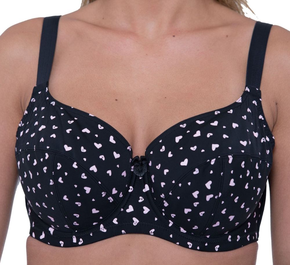 Lg400 Black with Pink Hearts Underwired Balconette - 30 Bras - Only £6.50 E