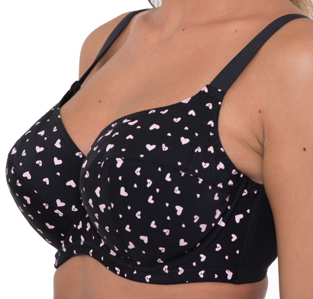 Lg400 Black with Pink Hearts Underwired Balconette - 25 Bras - Only £7.15 Each