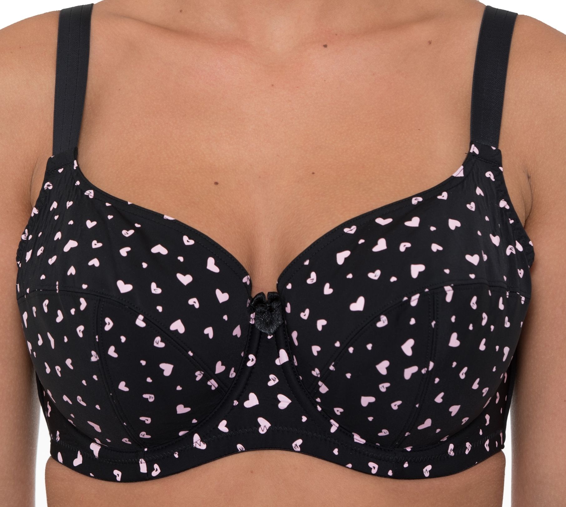 Plus Size Black with Pink Hearts Underwired plus size bra
