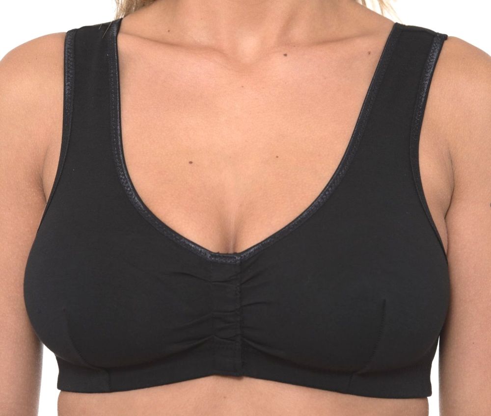 CB222V - 24 sticky fabric FRONT FASTENING COTTON BRAS in BLACK - only £5
