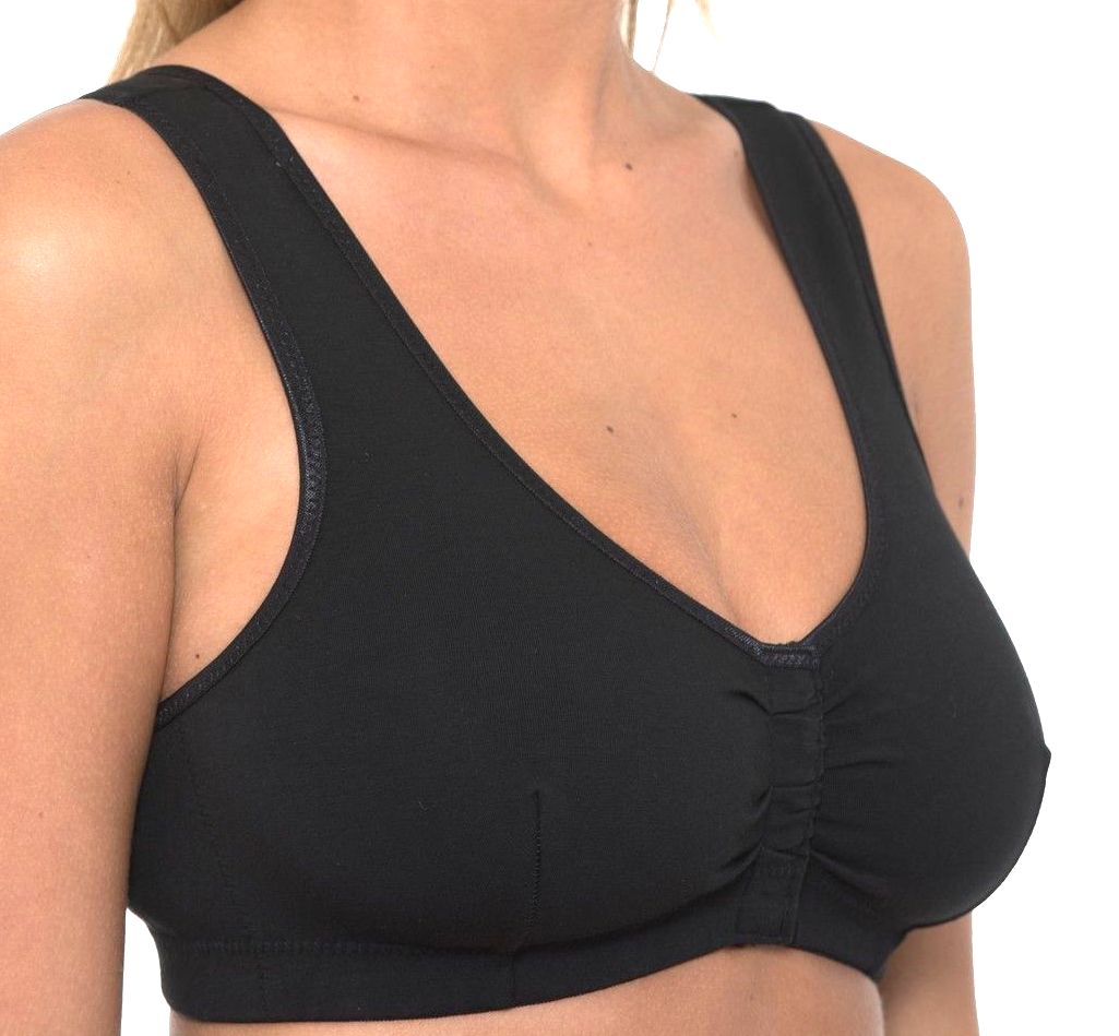 CB222V - 48 sticky fabric FRONT FASTENING COTTON BRAS in BLACK - only £5
