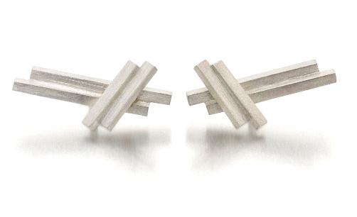Line And Line Silver Studs Earrings