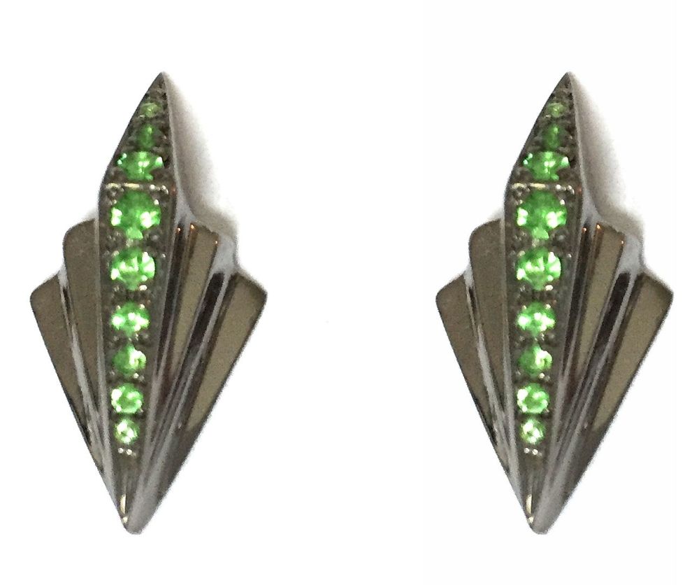 Green and Black Art Deco Gemstone Earrings