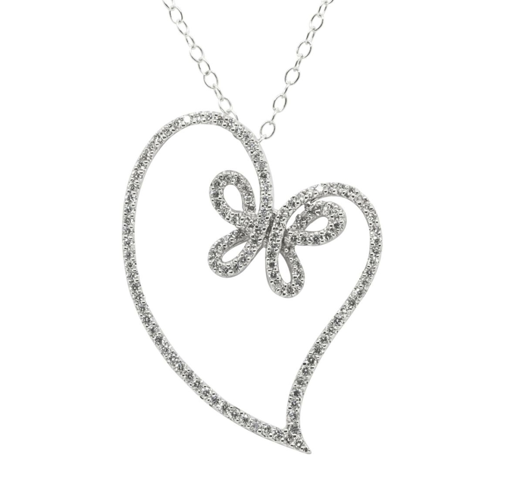 Diamond Butterfly Heart Pendant - 1.05 carat diamonds