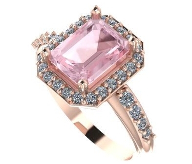 Bespoke morganite, diamond and rose gold engagement ring