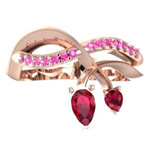 Organic, floral, ruby and pink sapphire unusual ring