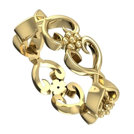 Flowers on the vine, yellow gold wedding ring