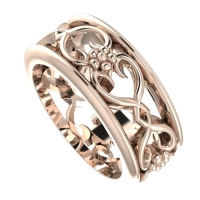 Flowers On The Vine with rail wedding ring, Rose Gold.