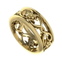 Flowers On The Vine with rail wedding ring, yellow gold