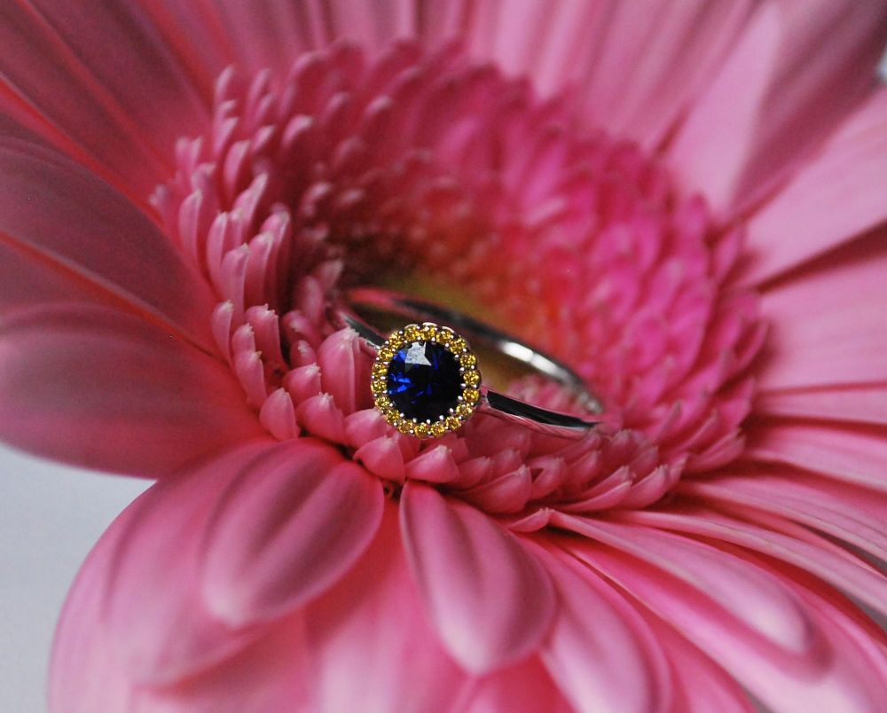Cannele Bridal Blue Sapphire And Yellow Diamond Designer Engagement Ring by Andrew Geoghegan