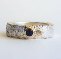 Handmade Silver Ring with Sapphire and Diamond Gemstones