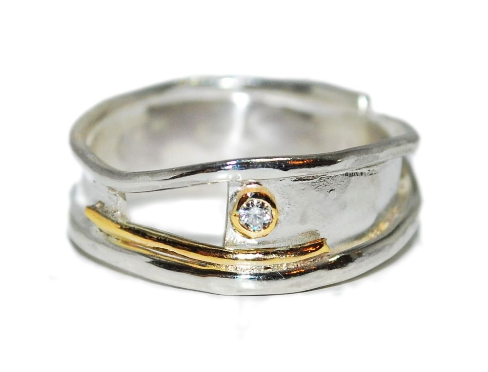 Silver and gold organic style diamond ring