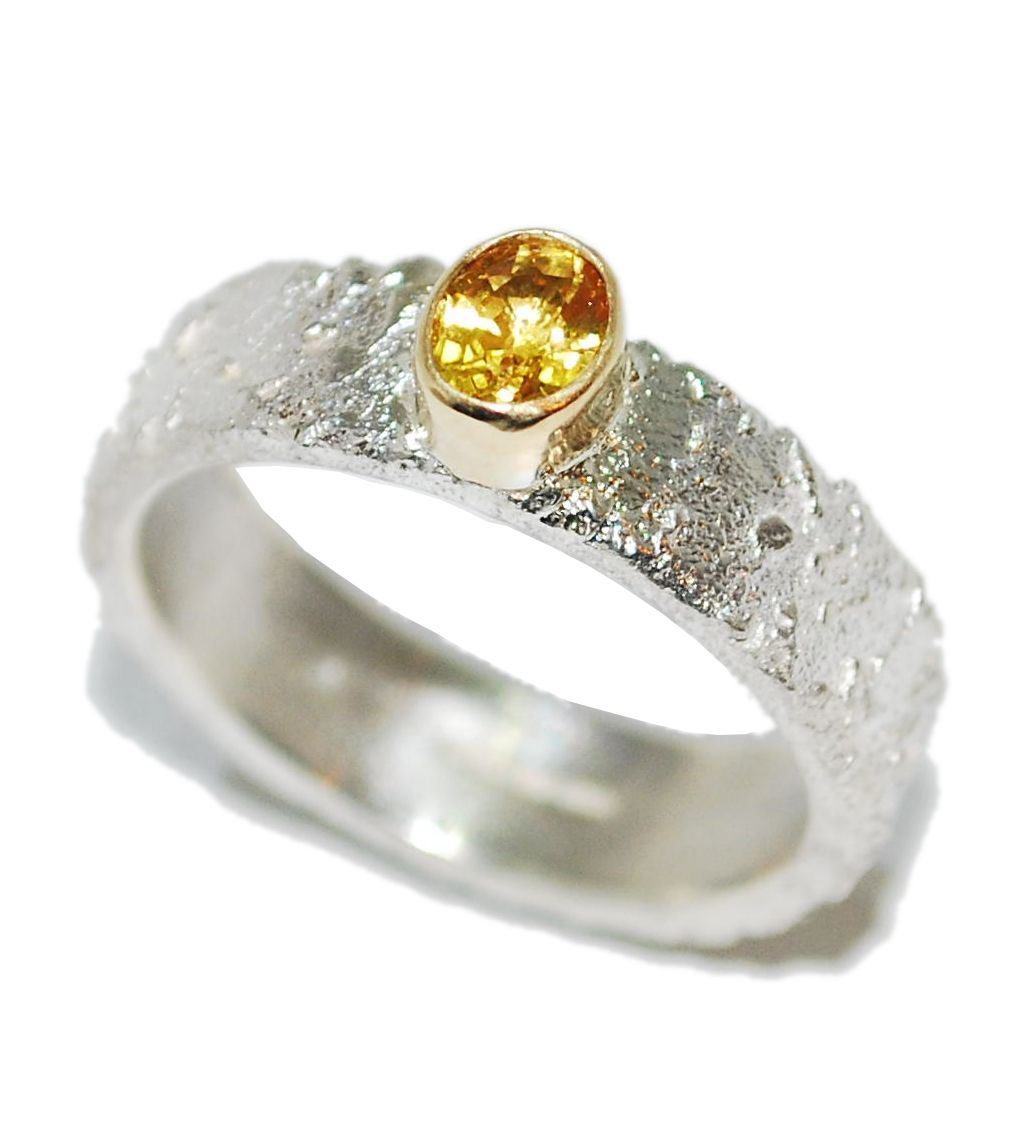 silver with yellow gold yellow sapphire gemstone ring