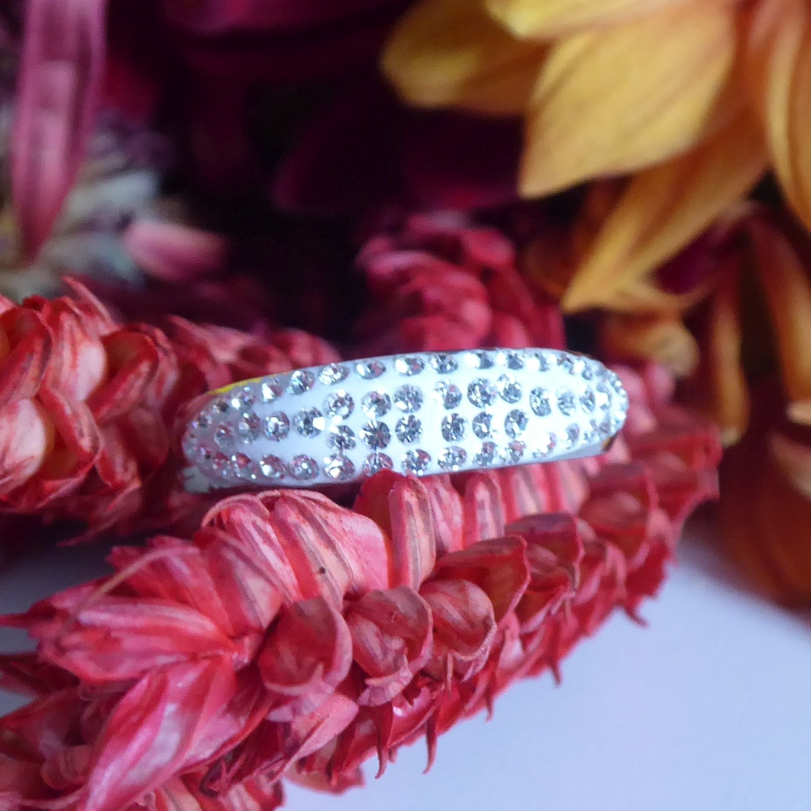 white crystal  silver ring