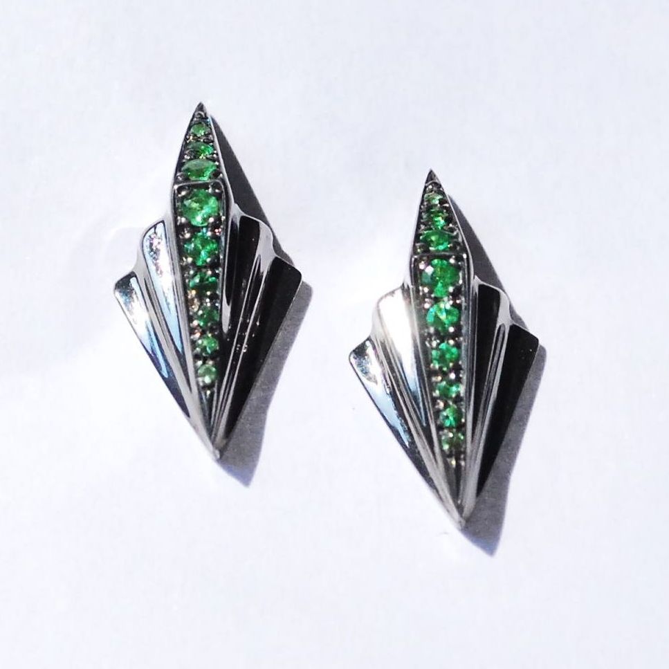 green and black art deco earrings